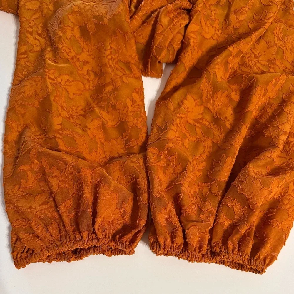 NWT LC Lauren Conrad Burnt Orange Floral Blouse Size Medium Boat Neck - Picture 8 of 15